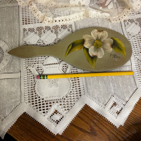 Vintage Hand Painted Oval Vanity Mirror Dogwood Flower Signed Jennie Halley - Picture 8 of 8